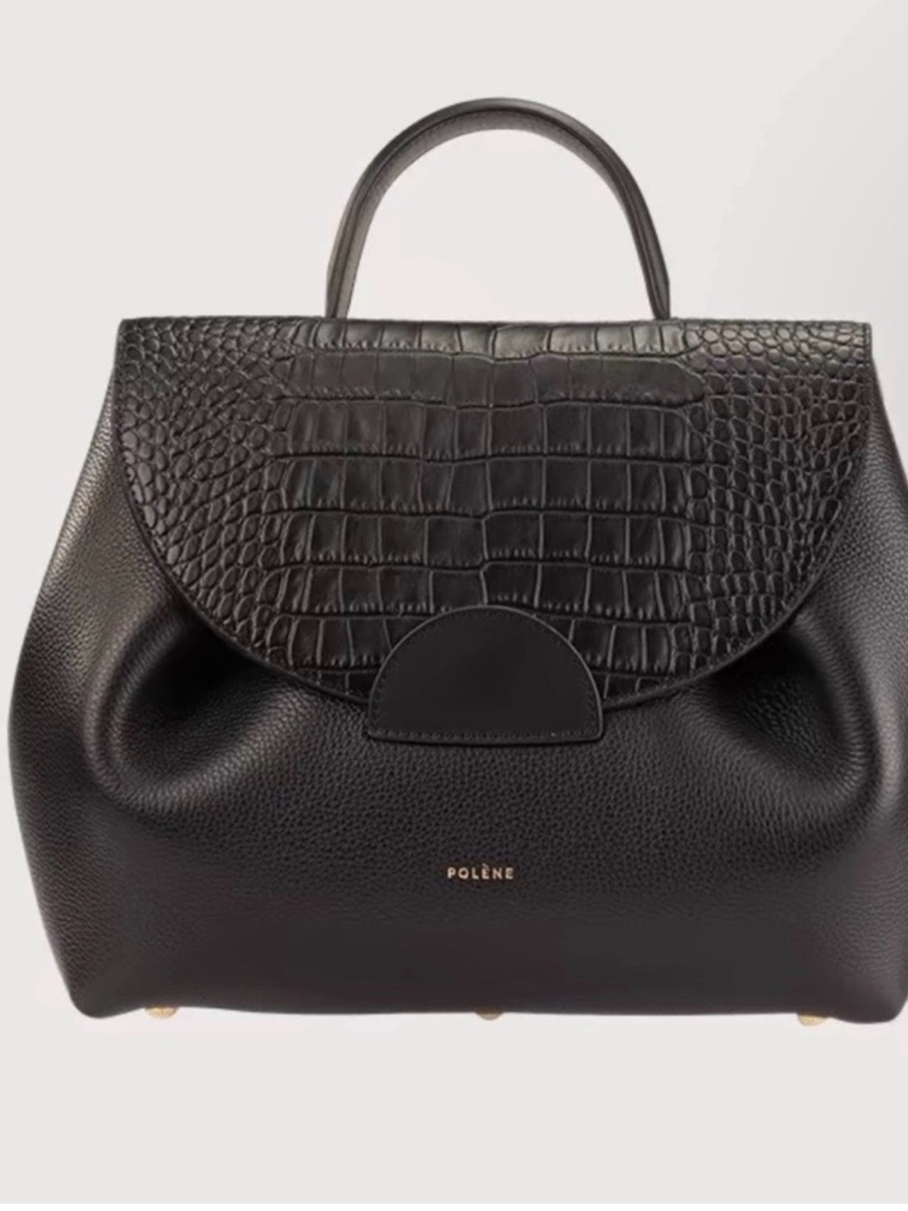 Polene Numero Un Leather Top-Handle Handbag with Croc-Texture Flap